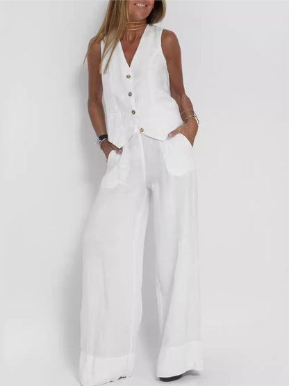 Annika | Mode Weste Hose Collage Spleißen reine ärmellose Farbe lässig Anzug