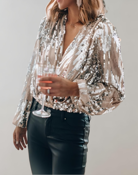 Maeve | Elegantes Oberteil mit silbernem Glitzer