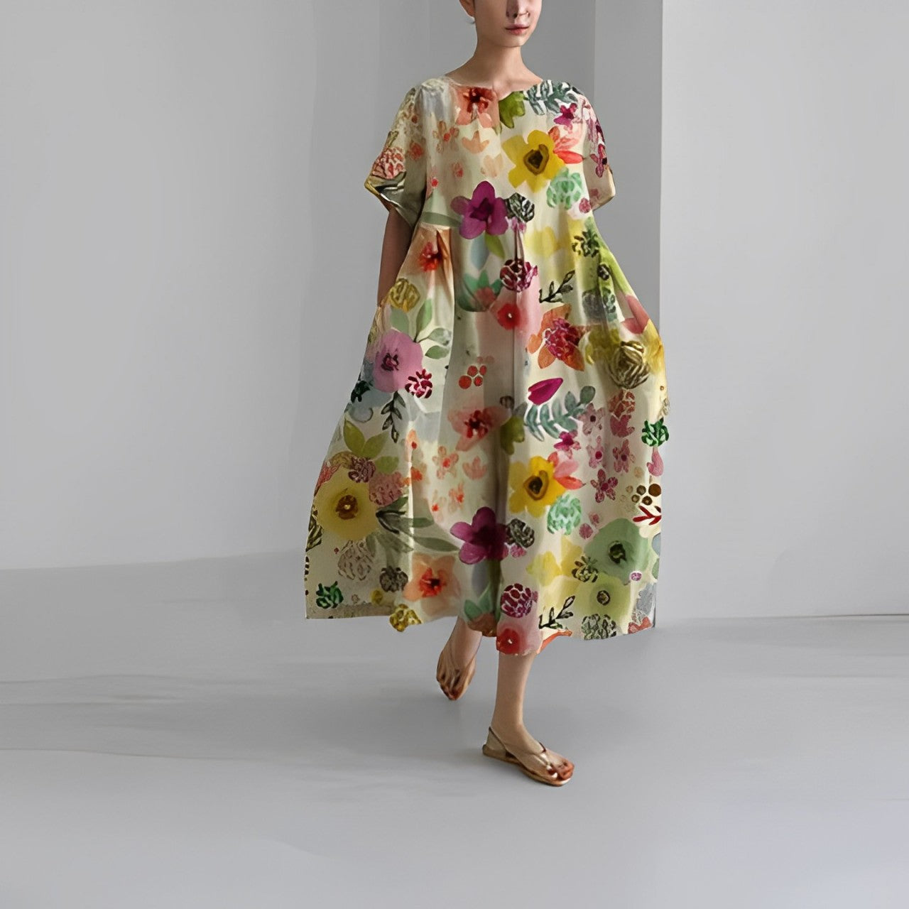 Caroline - Lässiges, lockeres, bedrucktes Kleid für Frauen