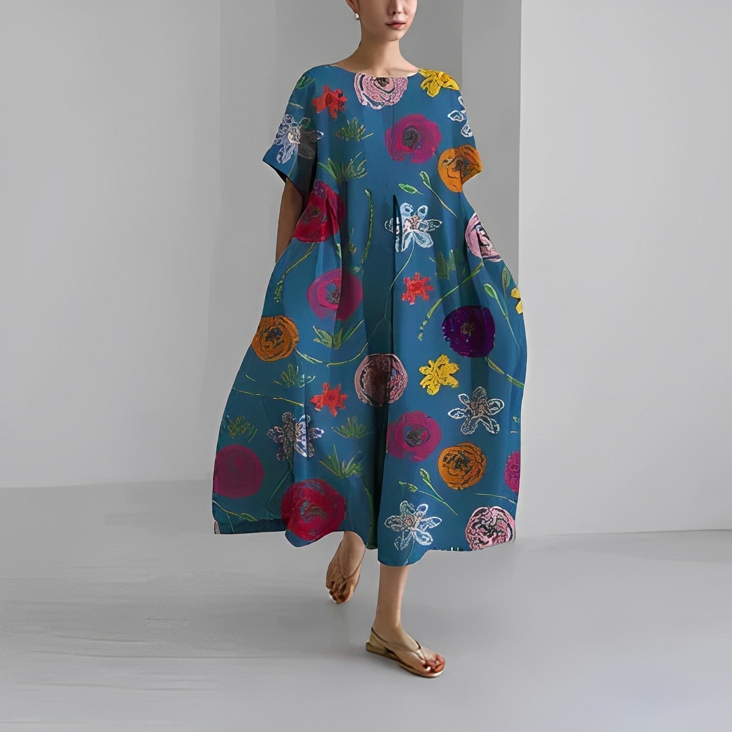 Caroline - Lässiges, lockeres, bedrucktes Kleid für Frauen