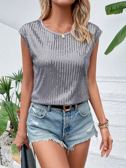 Alva | Pailletten-Top Frauen ärmellose Glitzerbluse
