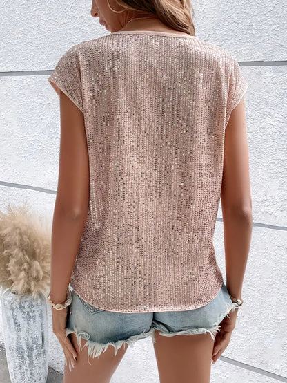 Alva | Pailletten-Top Frauen ärmellose Glitzerbluse