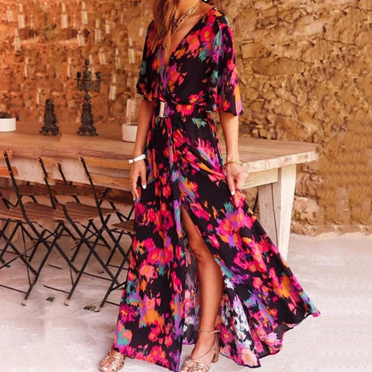 Vina - Stylisches bedrucktes Maxikleid mit Schlitz