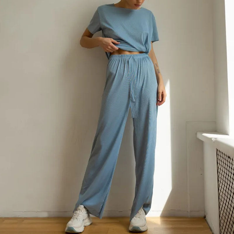 Beatriz - Lässiges Set mit Kurzarm-Top und weiten Hosen