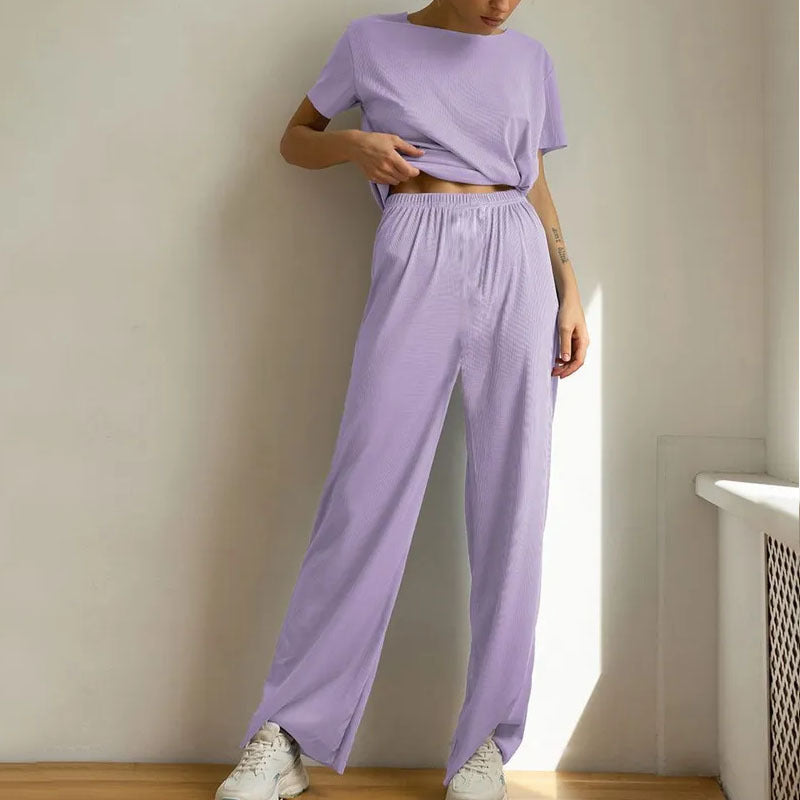 Beatriz - Lässiges Set mit Kurzarm-Top und weiten Hosen