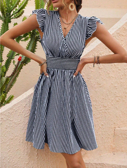 Josephina |  Gestreiftes schickes Midi-Sommerkleid