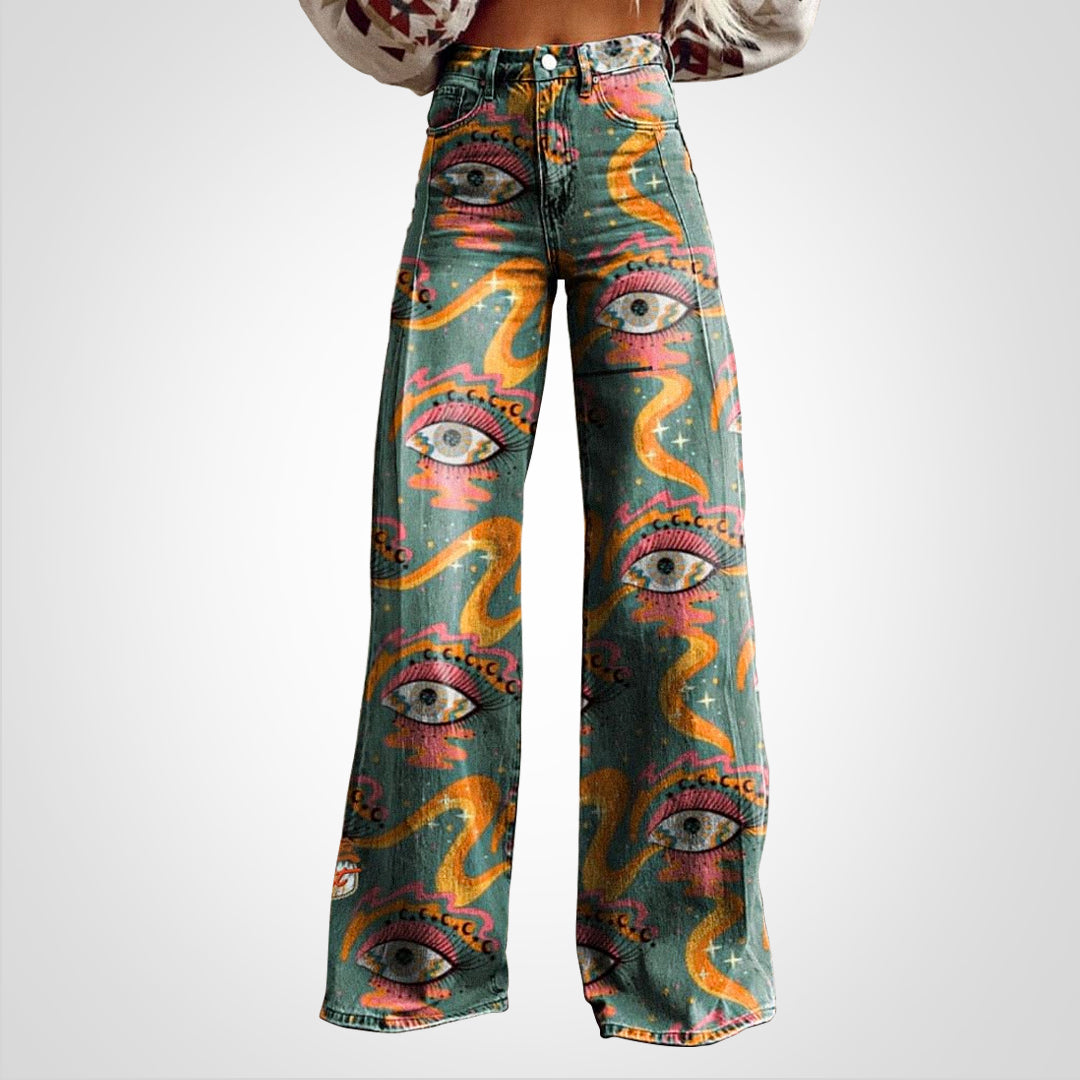 Jessica -  Vintage Print Lässige weite Hose