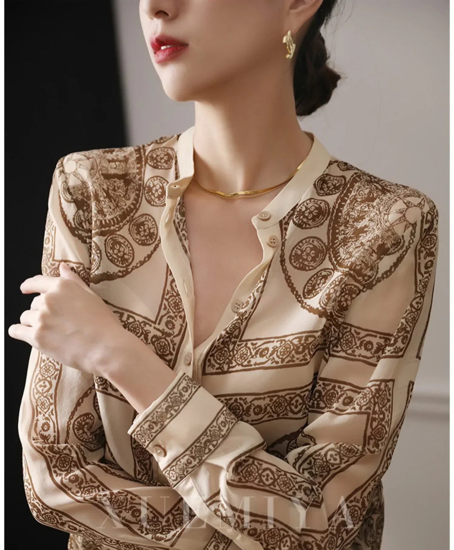 Felicity | Elegante Damenbluse mit langen Ärmeln und Druck