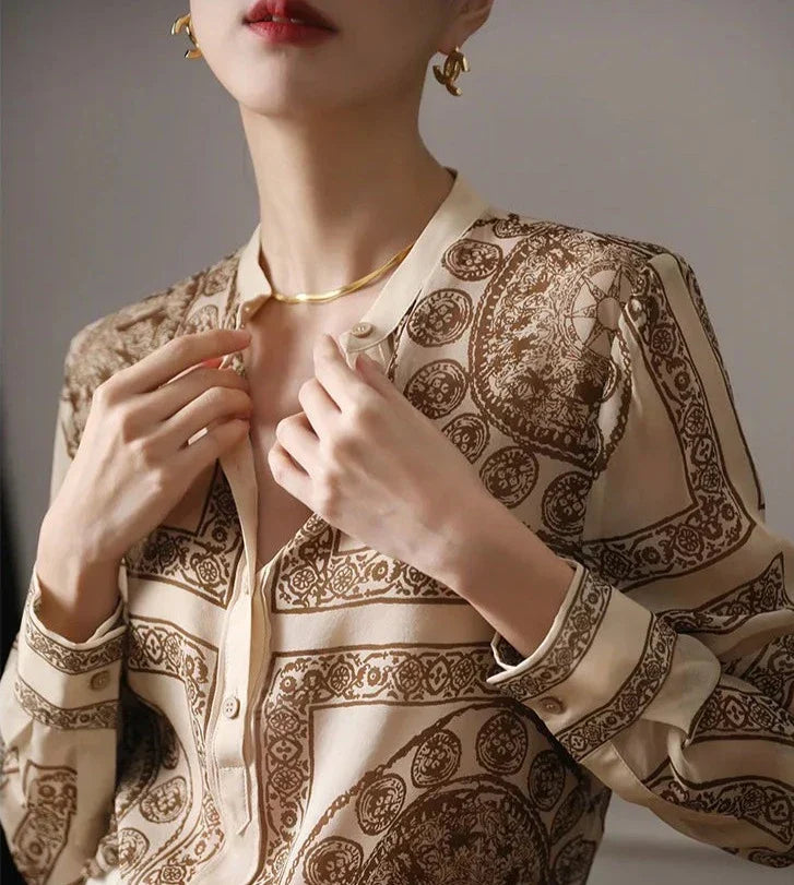 Felicity | Elegante Damenbluse mit langen Ärmeln und Druck