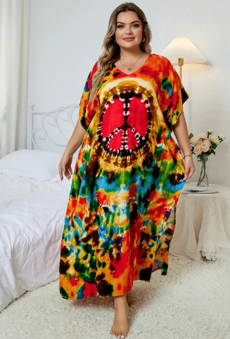 Avery | Mehrfarbiges lockeres Boho-Kleid mit V-Ausschnitt