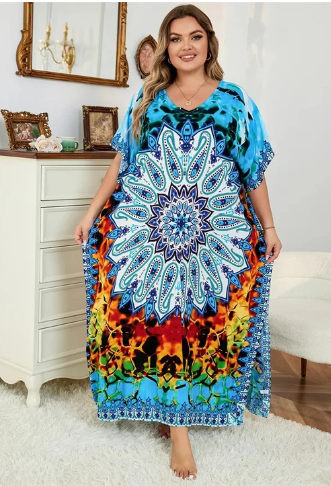 Avery | Mehrfarbiges lockeres Boho-Kleid mit V-Ausschnitt
