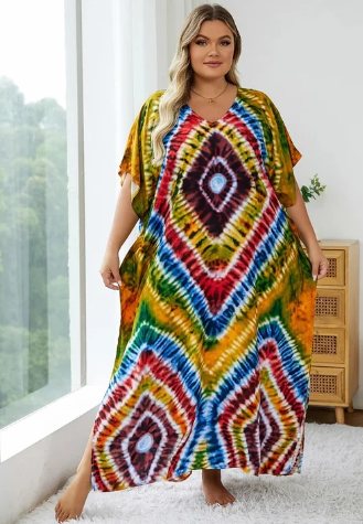 Avery | Mehrfarbiges lockeres Boho-Kleid mit V-Ausschnitt