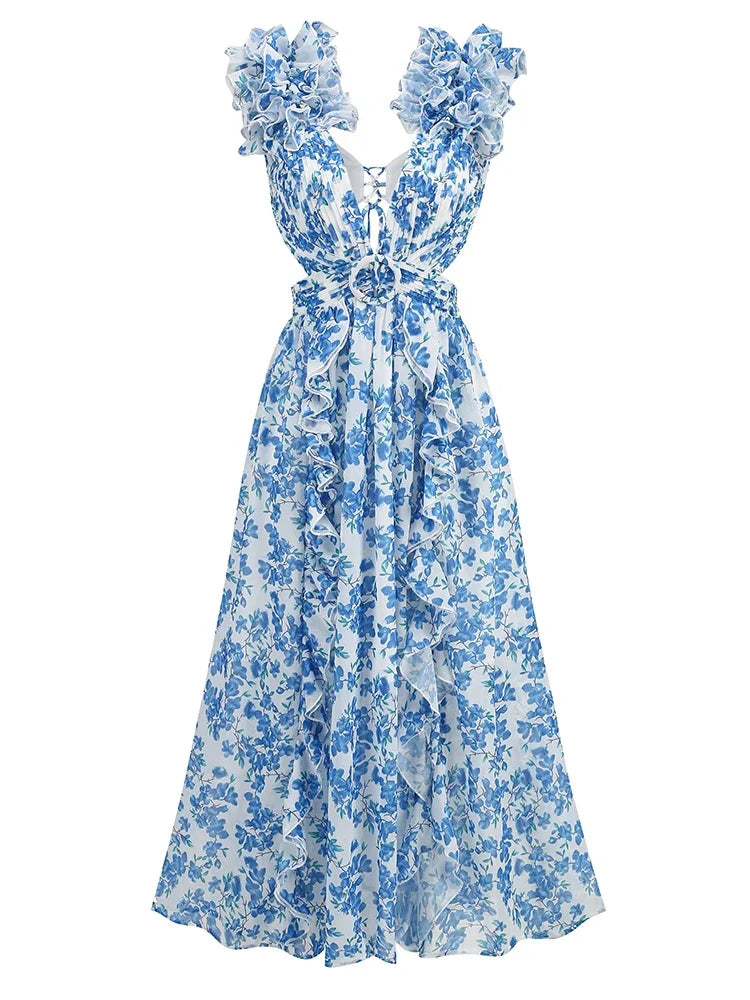 Daniela | Maxikleid mit Rüschenausschnitt für elegante Anlässe