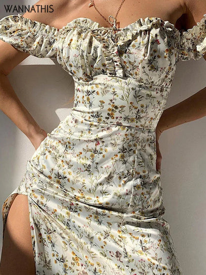 Mercy | Schulterfreies Kleid mit Blumenmuster