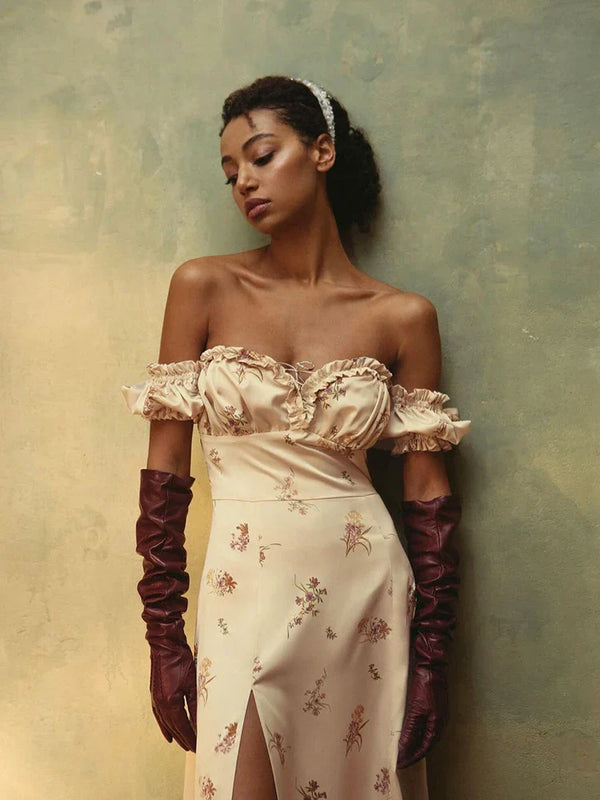 Mercy | Schulterfreies Kleid mit Blumenmuster