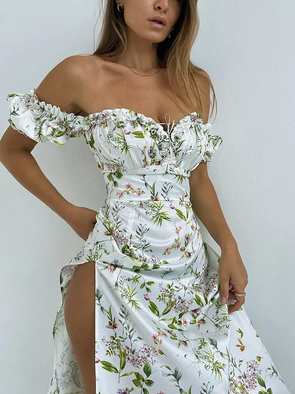 Mercy | Schulterfreies Kleid mit Blumenmuster