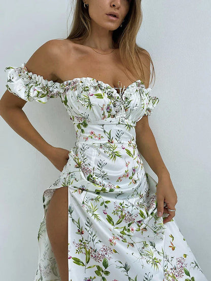 Mercy | Schulterfreies Kleid mit Blumenmuster