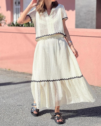 Ellaine - Elegantes Set mit Rock und lockerem Kurzarm-Top aus Spitze