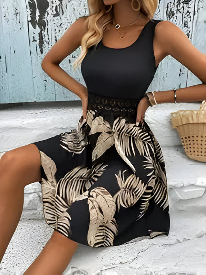 Elliana | Tropisches Kleid mit Spitzenbesatz in A-Linie für Damen