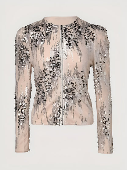 Edelgard | Glitzernde Pailletten-Blazer mit Reißverschluss