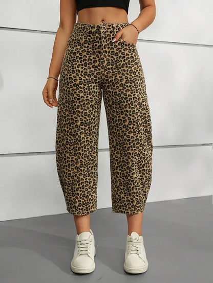 Veronica | Mutige Leopardenmuster Weite-Bein-Jeans – Perfekt für jede Saison