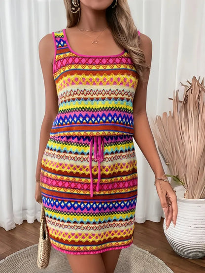 Caroline | Damenkleid mit quadratischem Halsausschnitt und U-förmigem Taillenkordelzug