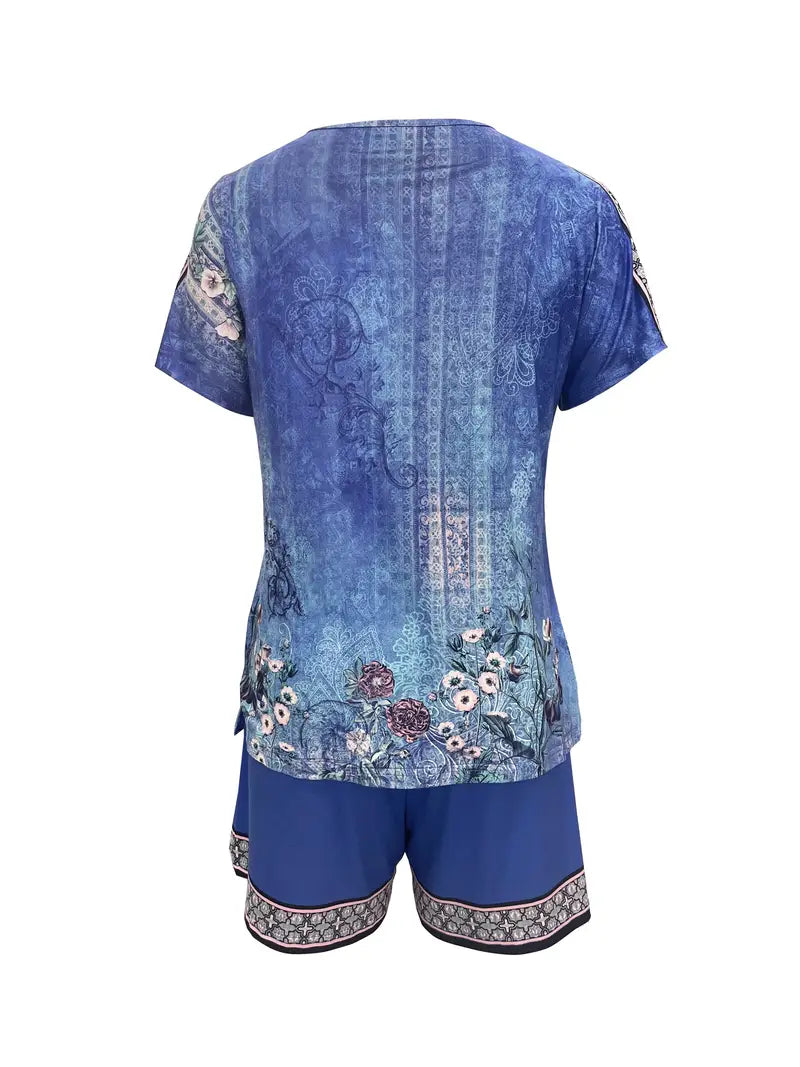Natalia | Frühling/Sommer V-Ausschnitt Bohemian Print Kurzarm-Top