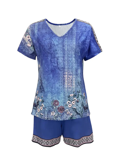 Natalia | Frühling/Sommer V-Ausschnitt Bohemian Print Kurzarm-Top