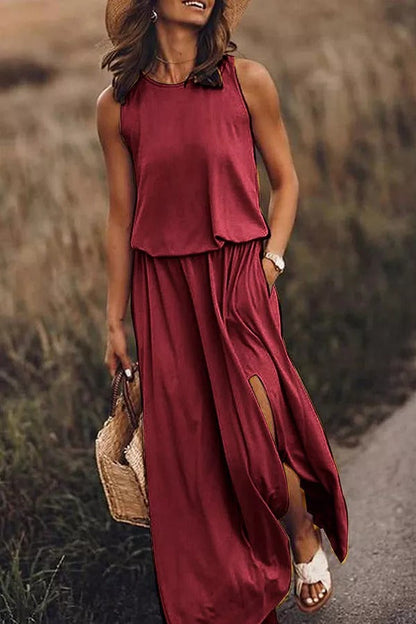 Lina | Fließendes Maxikleid mit Schlitz für mühelose Eleganz