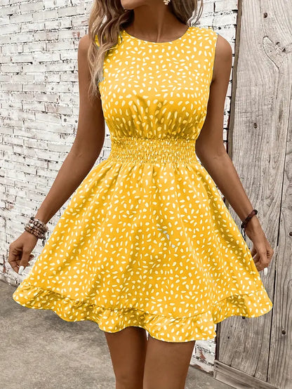 Isabella | Elegantes ärmelloses A-Linien-Kleid mit weißem Blumendruck für Damen