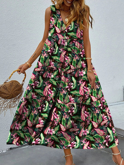 Taylor - Elegantes ärmelloses Maxikleid mit V-Ausschnitt und Blumenmuster