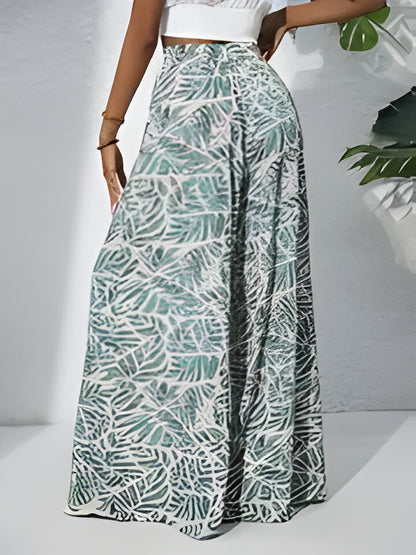 Hallie | Bohemian Floral Print Chiffon Hose mit weitem Bein für Frauen