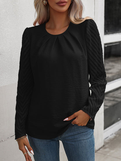 Annalise - Elegante Bluse mit ausgestellten langen Ärmeln und gerafftem Rundhalsausschnitt