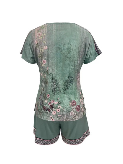 Natalia | Frühling/Sommer V-Ausschnitt Bohemian Print Kurzarm-Top