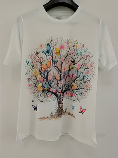 Nancy | Damen 3D Schmetterling Baum Romantische Szenerie T-Shirt drucken
