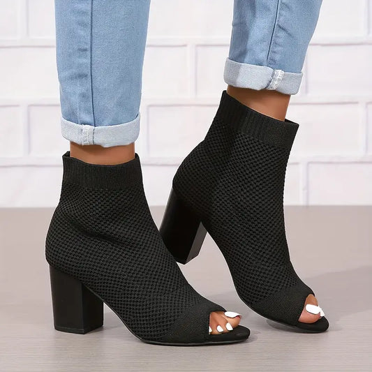 Frieda -  Atmungsaktiver Strickstoff Elegante High Heels für Frauen