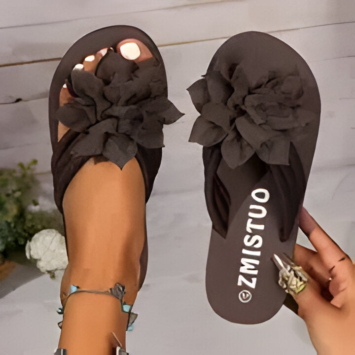 Harmoni | Flache Damen-Satin-Blumen-Sandalen