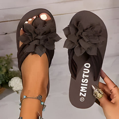 Harmoni | Flache Damen-Satin-Blumen-Sandalen