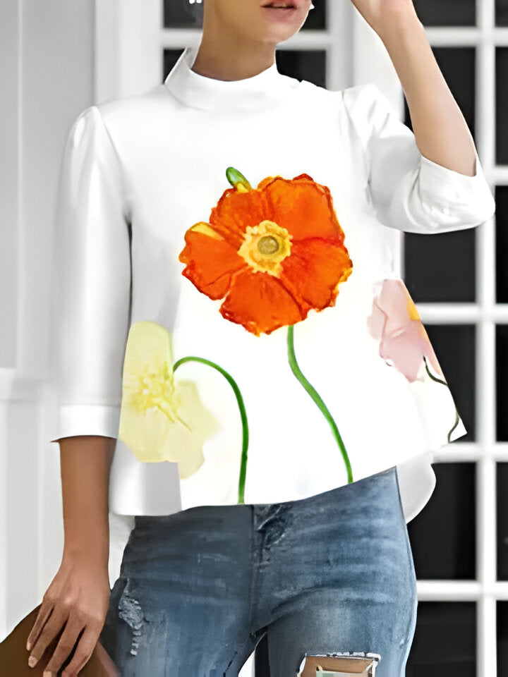 Maybelle | Elegante Bluse mit Blumendruck und hohem Ausschnitt