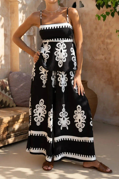 Daniella - Elegantes Set mit Trägertop und weiter Hose mit Print