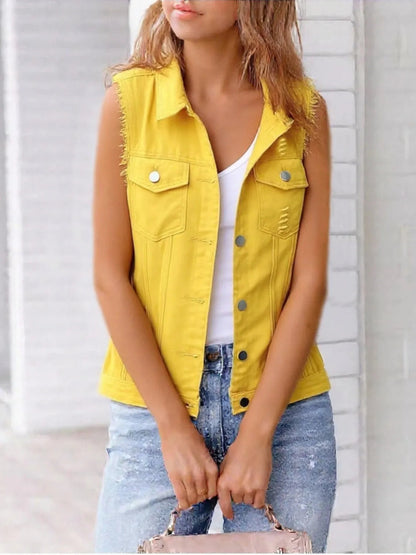 Danica - Elegante ärmellose Jeansweste mit ausgefransten Kanten