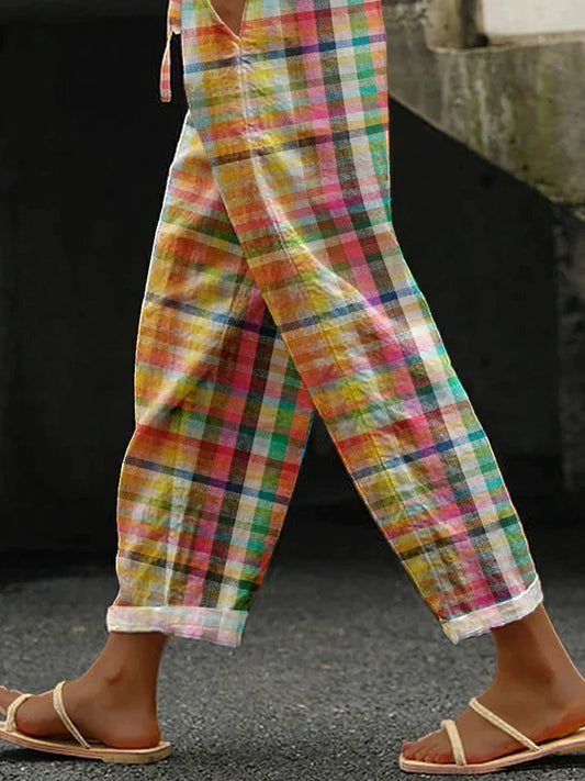 Yulia | Freizeithose mit Vintage-Karo-Muster und Schnürsenkeln
