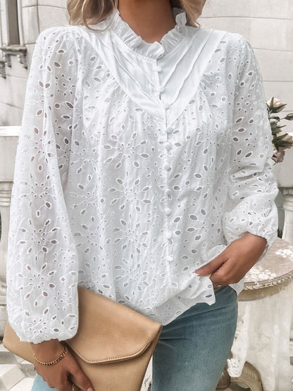 Faye - Elegante Bluse mit langen Ärmeln, Rundhalsausschnitt und Rüschen