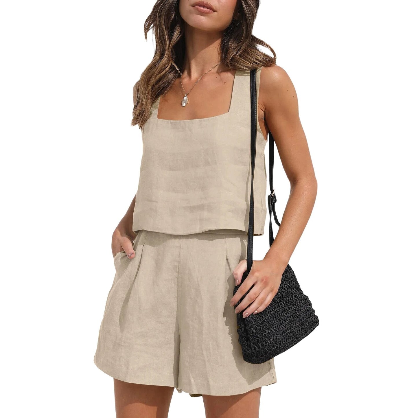 Chloe - Oberteil mit quadratischem Ausschnitt und Taschenshorts im Set