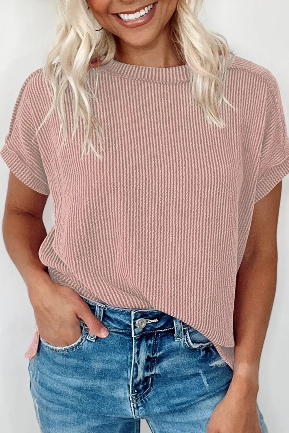 Pearl - Kurzärmliges Ripp-T-Shirt mit Rundhalsausschnitt im lässig-schicken Stil