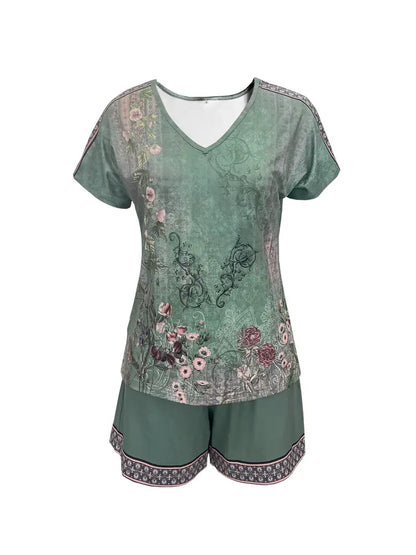 Natalia | Frühling/Sommer V-Ausschnitt Bohemian Print Kurzarm-Top