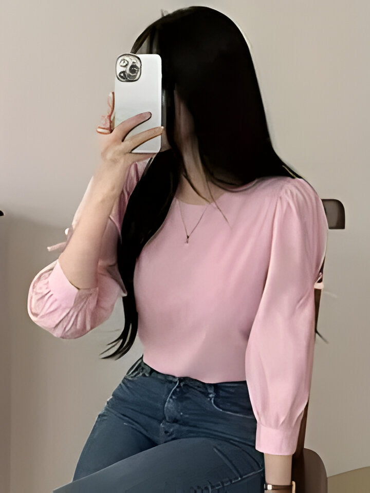 Maria | Elegante Damenbluse mit langen Ärmeln und Schleifendetail