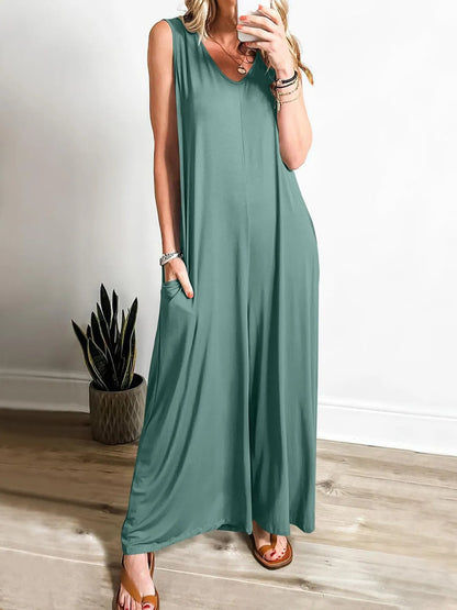 Lily - Lässiger ärmelloser Jumpsuit mit V-Ausschnitt und Taschen