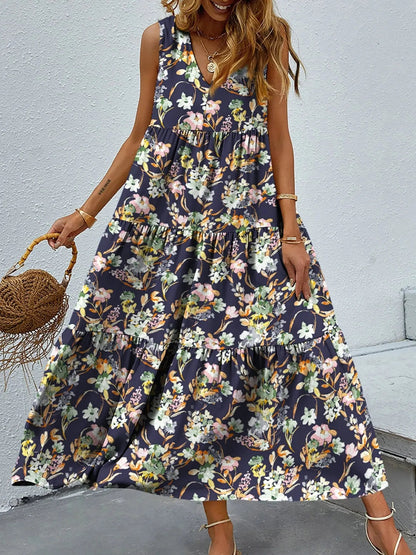 Taylor - Elegantes ärmelloses Maxikleid mit V-Ausschnitt und Blumenmuster