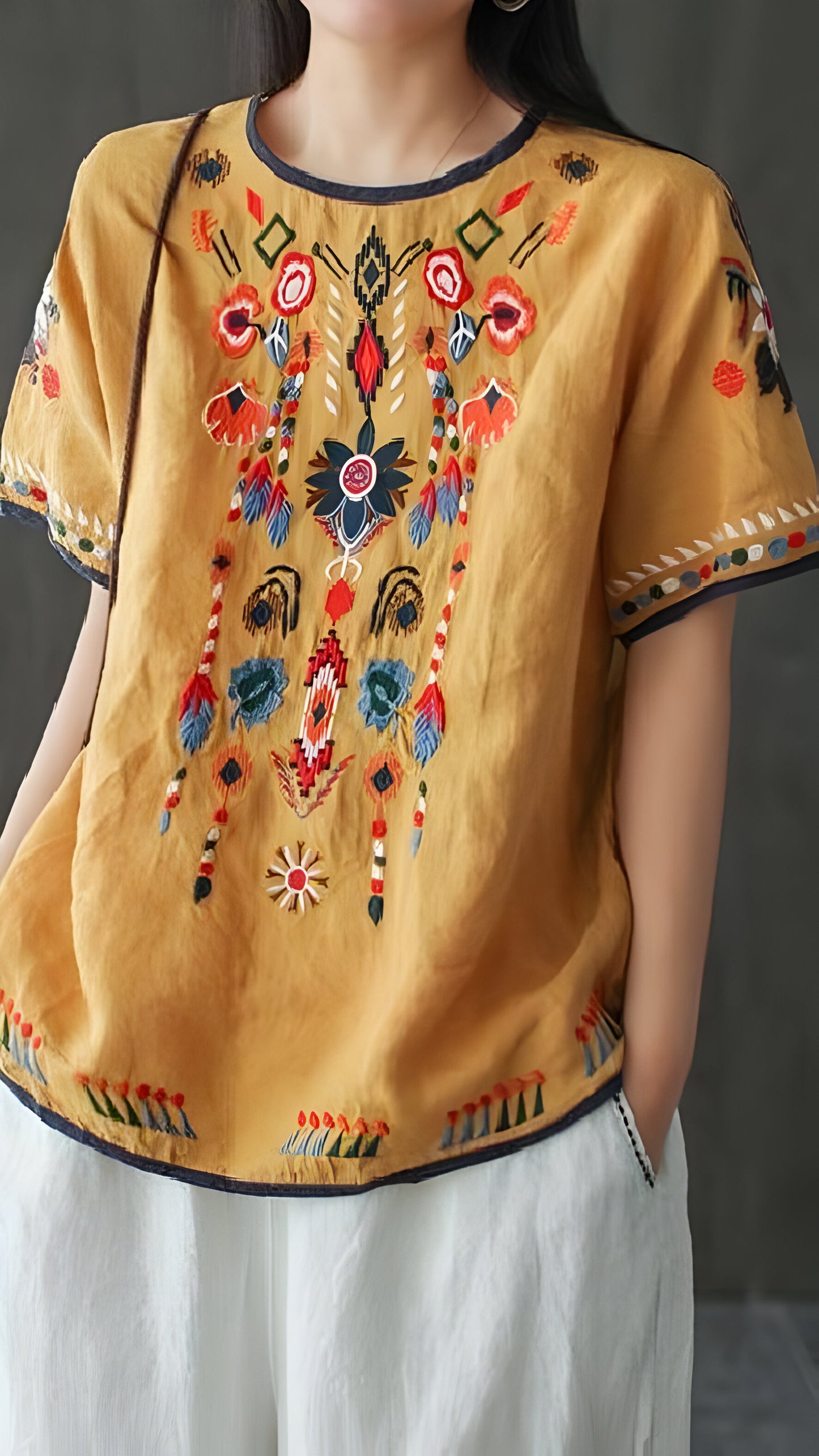 Ginevra | Bestickte, lose ethnische Bluse